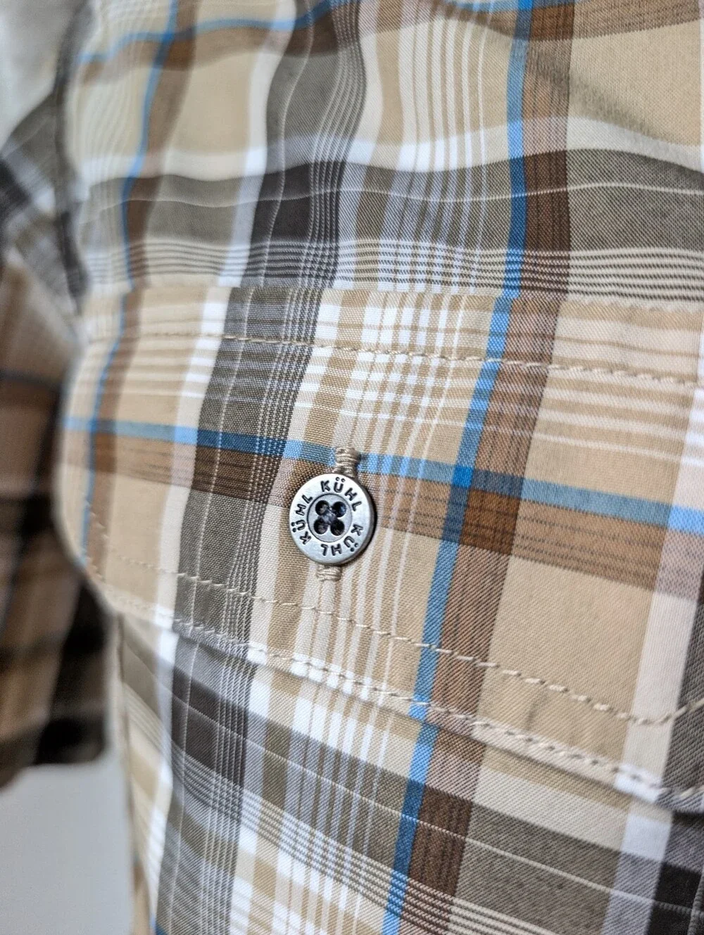 Kuhl Kahki Plaid Short Sleeve Outdoor Buttondown